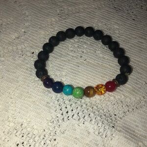 Chakra lava bead expandable bracelet